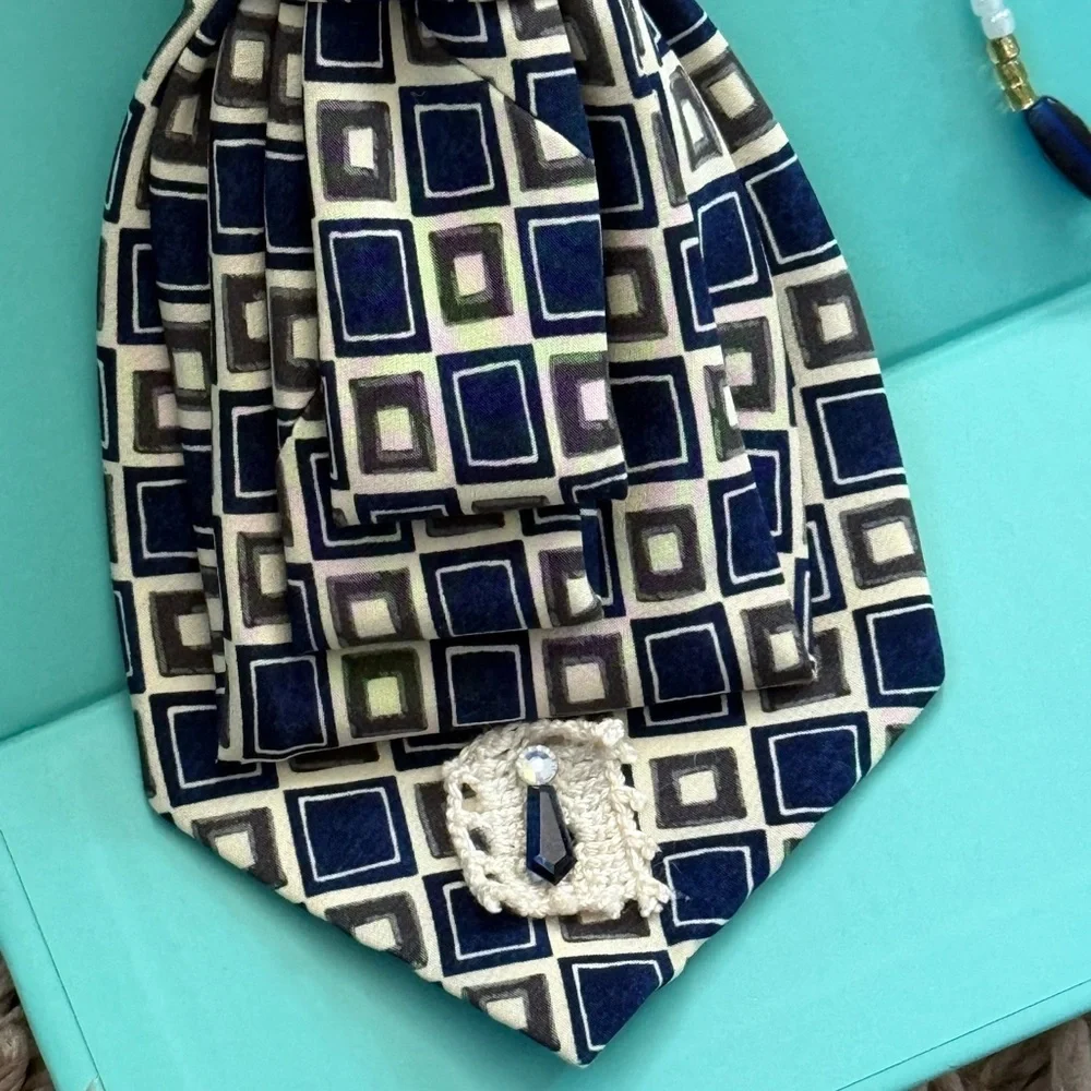 Handmade Repurposed Geometric Tie Statement Necklace - Picture 4 of 7